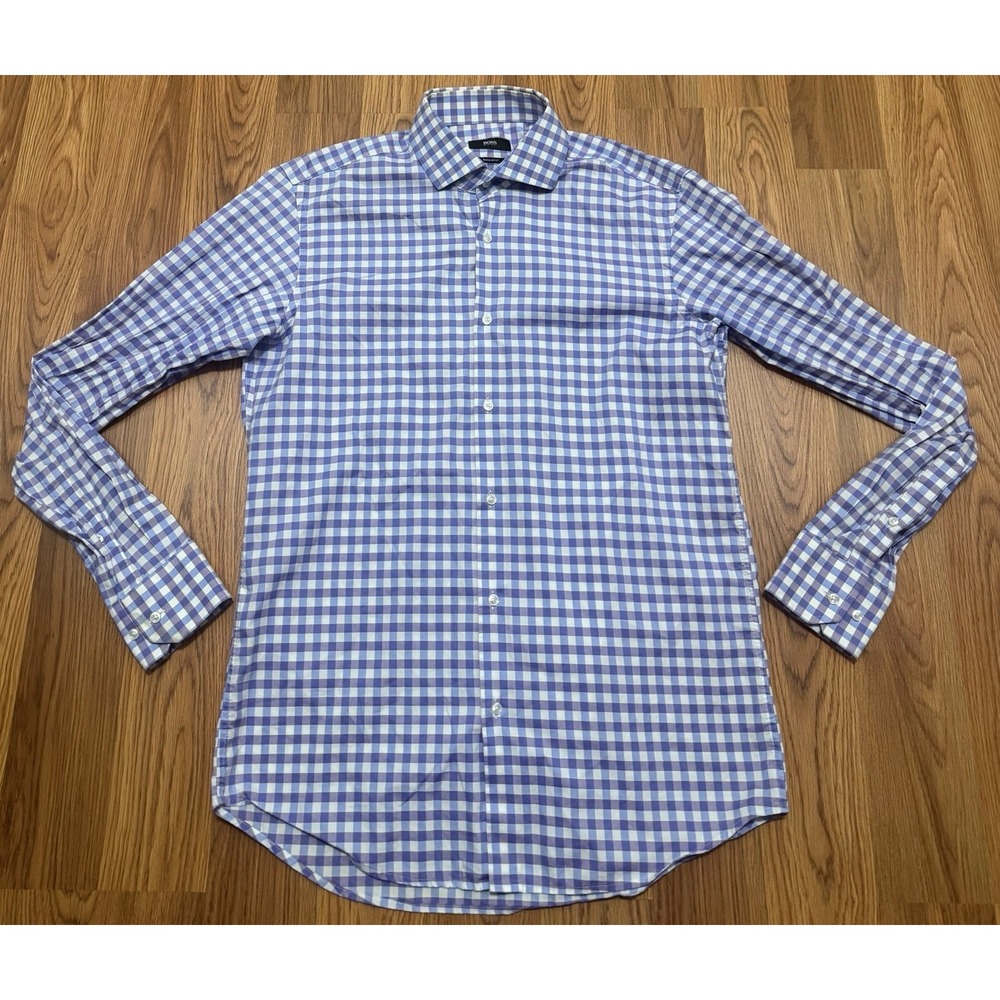 Hugo Boss Dress Shirt Mens 15.5 Gordon Regular Fit Gingham Check